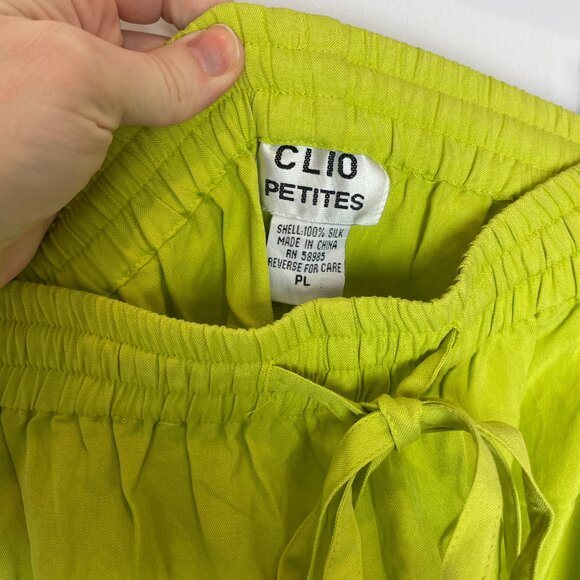 100% Silk Lime Green Shorts - Clio Petites PL - Picture 6 of 8